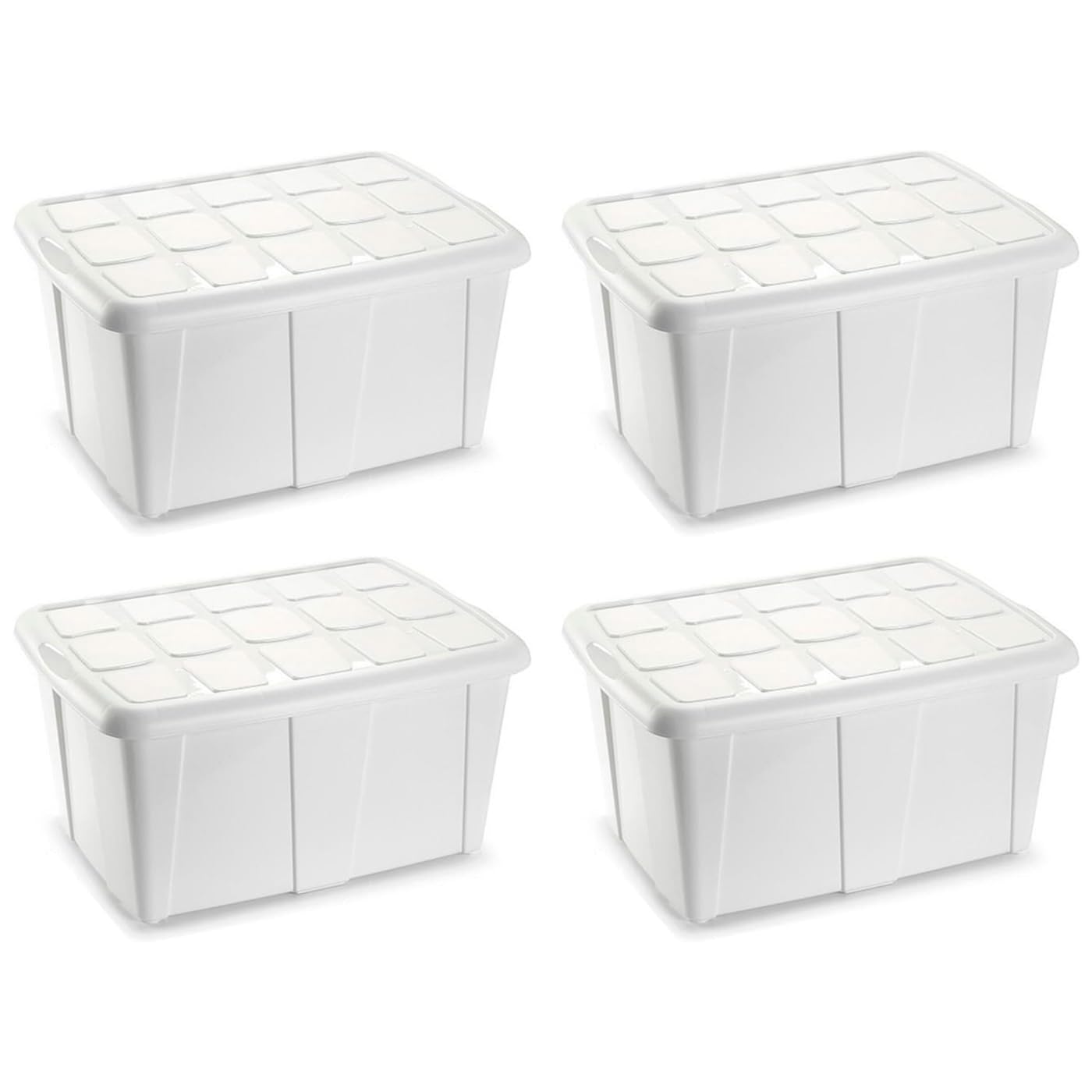 Acan Tradineur - Pack de 4 Cajas de almacenamiento, plástico, contenedor multiusos, ordenación, ropa, fabricada en España (Blanco - 60 litros - 32 x 63 x 46 cm)