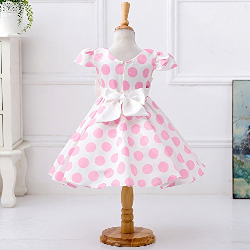 Toddler Girls Vintage Cap Sleeve Polka Dot Dress Halloween Princess Costume Birthday Party Cosplay Fancy Dress Up Bowknot Wedding Pageant Formal Prom Dance Gown With Mouse Ears Headband Pink 18 Months #TOP3