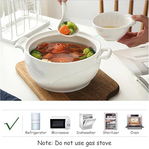 Elegancka ceramiczna miska do zupy z pokrywką, pojemność 3 l, trwała porcelanowa miska do serwowania z uchwytem i łyżką, nadaje się do kuchenki mikrofalowej i zmywarki, 1,8 l
