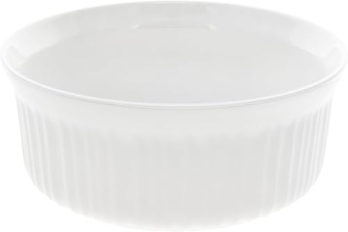 CorningWare FS1 2.5 Qt/ 2.35L Round French White Casserole Dish | Durable Stoneware | Oven & Microwave Safe | Freezer Safe | Chip-Resistant | Easy To Clean