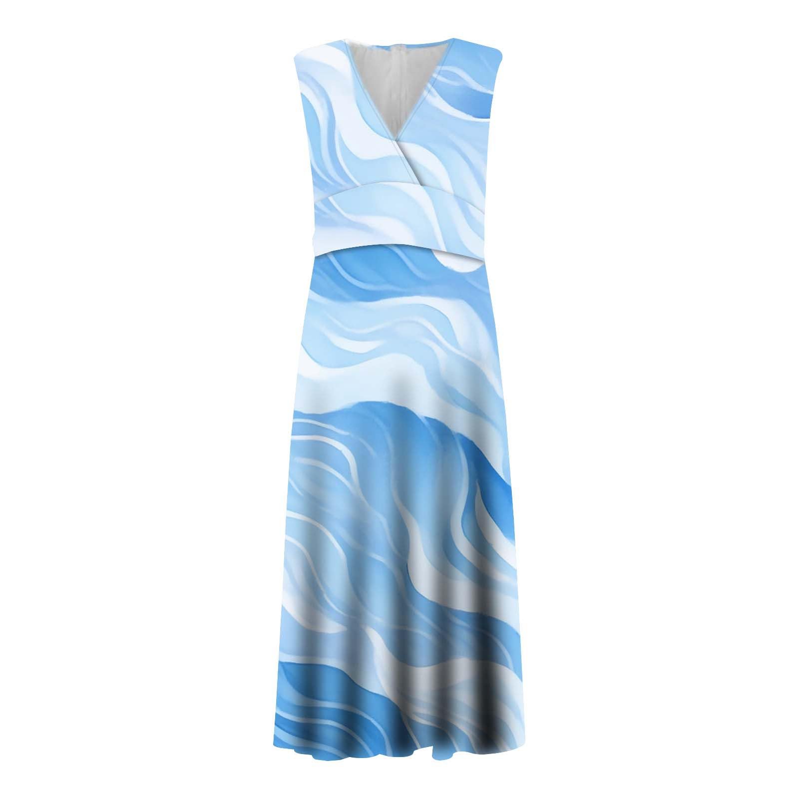 Generisch Robe longue décontractée sans manches pour femme avec imprimé aquarelle et col en V pour femme