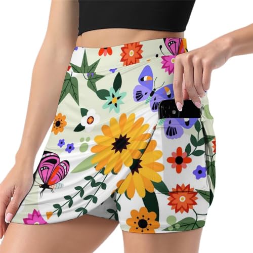 Mini jupe athlétique fleurs de papillon fluide et légère pour le sport d'été