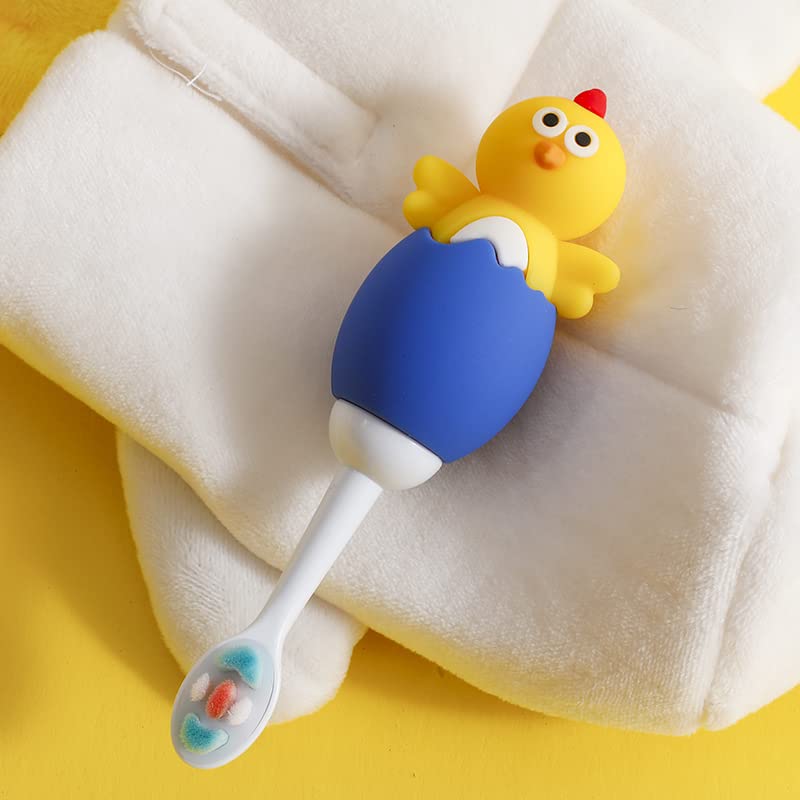 Image of Adore Chick Brush Design Toddler Toothbrush Comfortable to Use Deep Cleaning Dense Nano Bristle Animal Design Funny Children Toothbrush for Home (Cute Chick Multicolor)