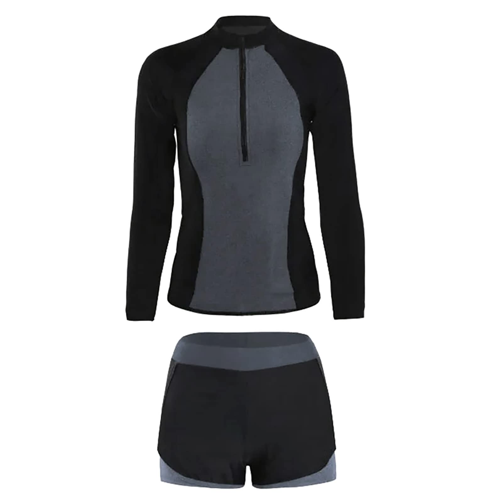 Traje de baño de dos piezas para mujer manga larga protección solar cuello redondo secado rápido deportivo
