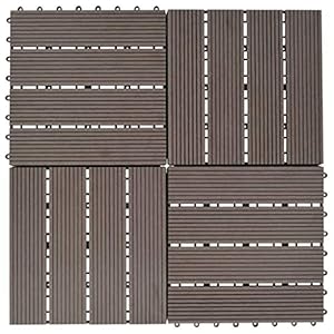 ZHOUMIN WPC-plafondtegels, 11 stuks 30 x 30 cm, 1 m², donkerbruin, tegels voor plafond, tuintegels van polycarbonaat, tegels voor buiten, tegels