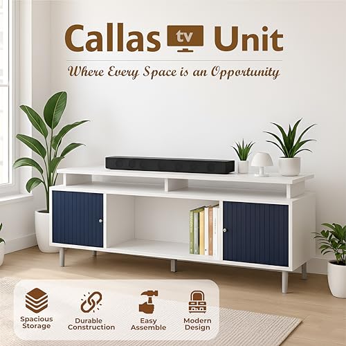 Callas Engineered Wood TV Entertainment Unit for Living Room | Modern TV Cabinet with Shelves & Storage (Blue, TV-22) 4 51CwNrnnZpL