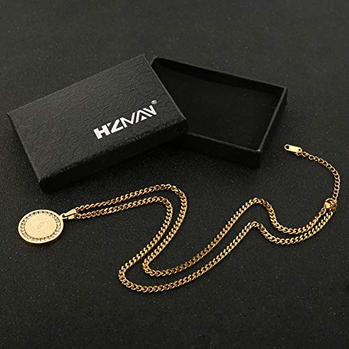 Hzman Bible Verse Prayer Necklace Christian Jewelry Gold Stainless Steel Praying Hands Coin Medal Pendant (Cz Gold) #TOP5