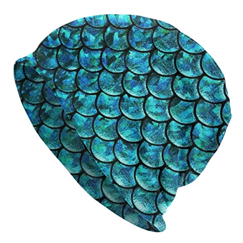 Teal Blue Mermaid Fish Dragon Scales Cool Funny_Proc Knit Hat Slouchy Skull Cap Beanie Hat for Men Women Gifts