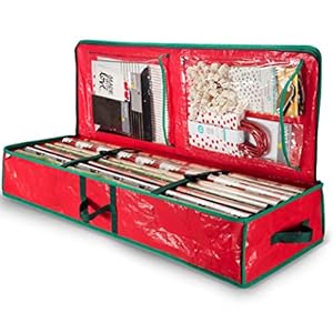 Zober Christmas Wrapping Paper Storage Bag with Interior Pockets – Fits 18-24 Rolls – Gift Wrap Organiser for Decorations Bows, Tags & Ribbons – Durable Tear Proof Storage Box