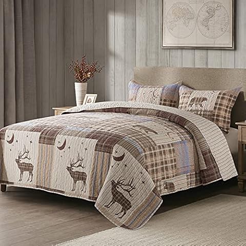 HoneiLife Quilt Sets King Size - 3 Piece Cotton Bedspreads Luxurious Coverlet Lightweight Bedcover Warm Bedding Set All Season Quilts-Moonglade, Brown Cover