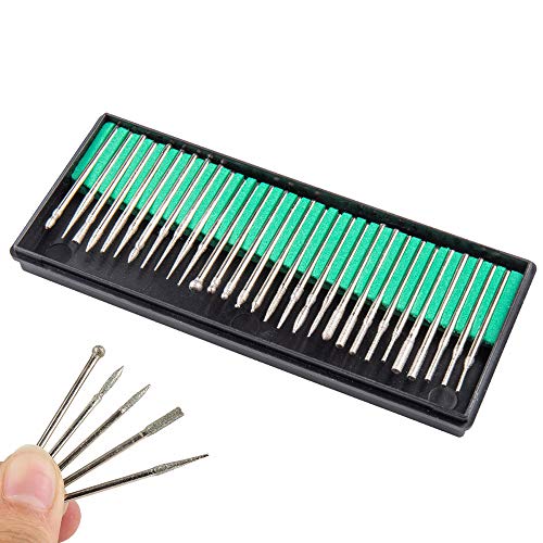 Gasea 30pcs 3mm Tige Fraises Ratatif Diamantées Pour Verre, Marbre, Rock et Bijoux Rotatif de Gravure Outil