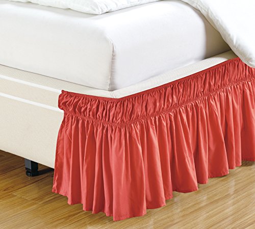 Mk Collection Wrap Around Style Easy Fit Elastic Bed Ruffles Bed-Skirt Twin-Full Solid Coral New #TOP28