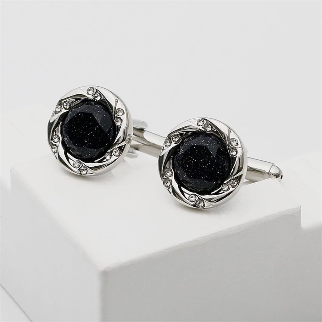 メンズ カフスボタン フレンチアベンチュリン ラインストーン シルバー ラウンド カフスボタン