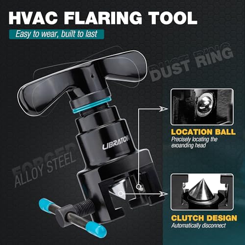 LIBRATON Einzel-Bördelwerkzeug, 1/4''- 3/4'' & 6-19mm HVAC-Bördel, 45° Exzentrisch für Kupfer-, Messing-, Aluminiumrohre, Rohrschneider und Entgratwerkzeug, Rohrbördelwerkzeug-Set mit Werkzeugkasten
