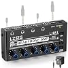 LZSIG Headphone Amplifier 4 Channel, Metal Stereo Audio Amplifier with Bass Boost, Mini Earphone Splitter with Power Adapter, 1/4 & 1/8 TRS Headphones Output & TRS Audio Input, DC 12V