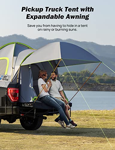 Image of JOYTUTUS Pickup Truck Tent 5.0ft Bed Tent with Removable Awning, Waterproof PU2000mm Double Layer for 2 Person, Portable Truck Bed Tent - Green, Aluminum Pole