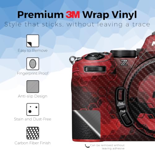 Image of Carbon Fiber Camera Skin Compatible with Nikon Z5 II (2025) - Red Hexa Camo - Premium 3M Vinyl Protective Wrap Decal Cover - Easy to Apply | Crafted in the USA by MightySkins