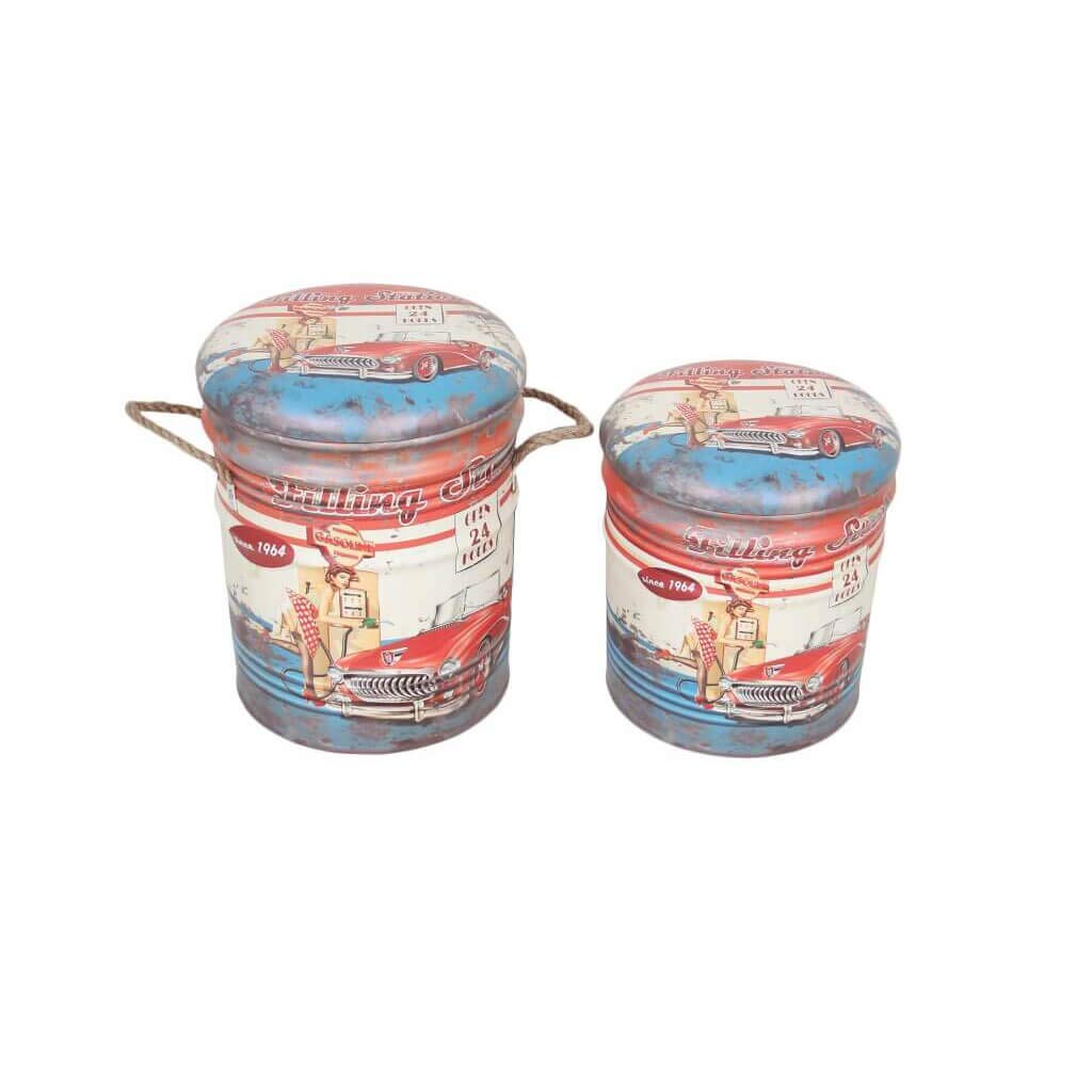 Set di 2 pouf contenitore Rotondo poggiapiedi in MDF PVC cm 30x30x38 - LENNY Multicolor