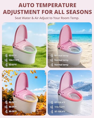 Image of CANEST Pink Smart Toilet with Bidet Built In, ADA Comfort Height Bidet Toilet with Tank, Auto Open&Close Lid, Adaptive Heated Seat Warm Water Dryer, Foot Sensor, 1000g MAP Flush, Remote Control