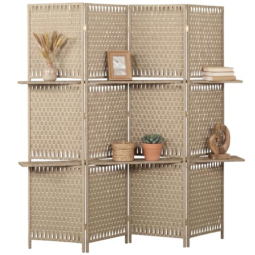 HOMCOM Paravent intérieur 4 Panneaux 181L x 180H cm 2 étagères Pliables séparateur de pièce...
