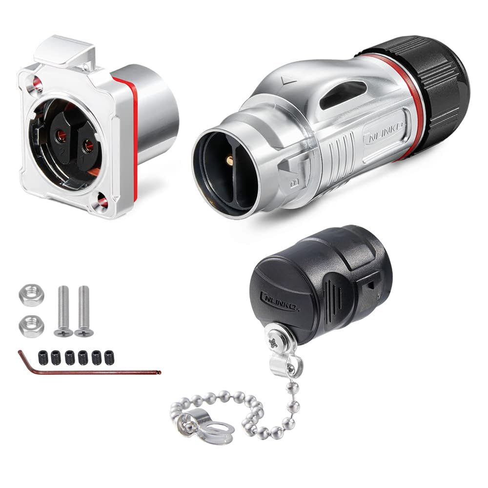 CNLINKO BD-24 Connecteur circulaire industriel imperméable IP68, 2 Broches | Connecteurs de prise encastrés, Connecteurs à boîtier métallique, M24 Prise à bride (2 Broches)