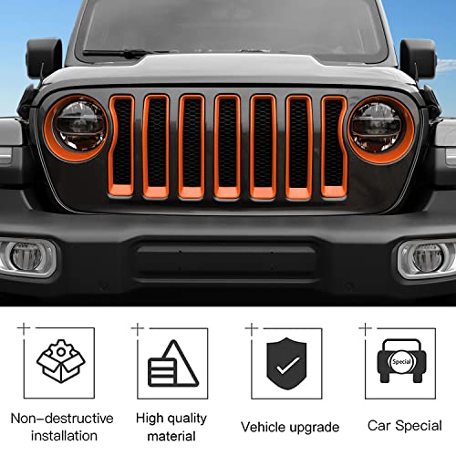 Image of CheroCar for JL Mesh Grille Grill Insert & Headlight Turn Light Cover Trim Exterior Accessories for Jeep Wrangler JL JLU 2018-2026 & Gladiator JT 2020-2026