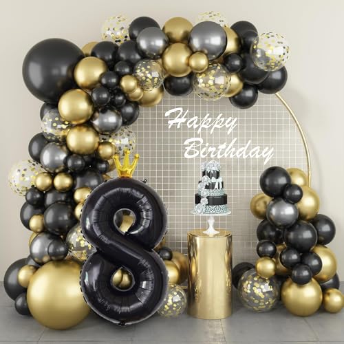 Image of 40 Inch Black Number Balloons, Big Crown Foil Number 8 Balloons for Kids 8th Birthday, Self Inflating Balloon Decorations 0-9 Set for Girls Boys Birthday Party Decoration Anniversary Party Supplies
