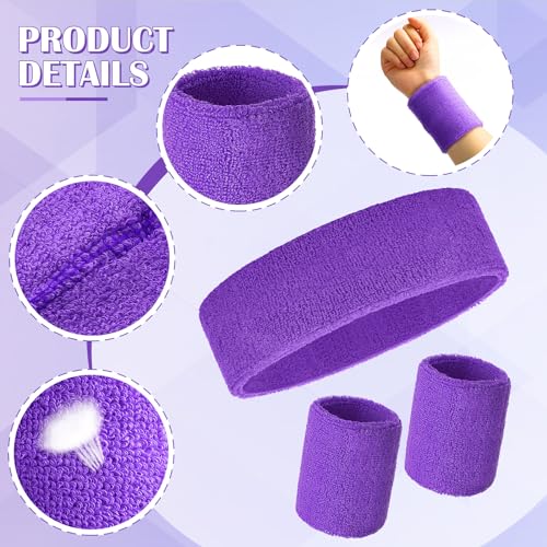 Image of 24 Pieces 80s Neon Sweatbands Set, Include 8 Sports Headbands and 16 Sweat Wristbands Elastic Athletic Tennis Sweat Bands Bulk for Man Woman