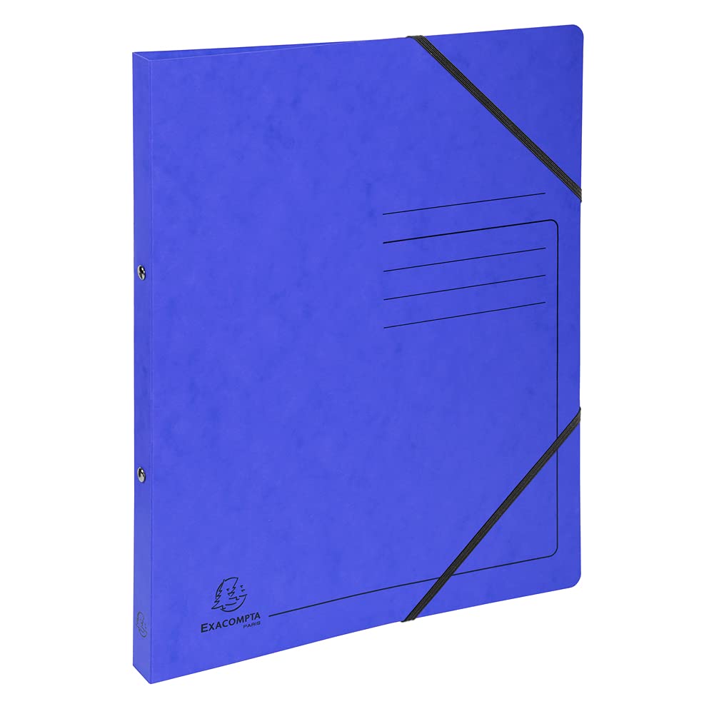 Exacompta - ref. 542552E - 1 Printed glossy card binder with rubber bands - 2 round rings 15 mm diameter - Spine 20 mm - External dimensions: 32 x 25 cm - A4 file format - Colour: blue