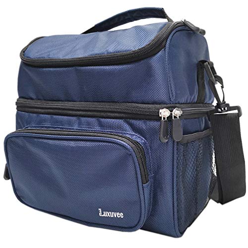 Bolsa Isotermica Porta Alimentos, Luxuvee Bolsa Termica Porta Alimentos con Correa Ajustable para Adultos, Grande Bolsa Portaalimentos Termica para Picnic Acampar Pesca Trabajo de viaje, Azul