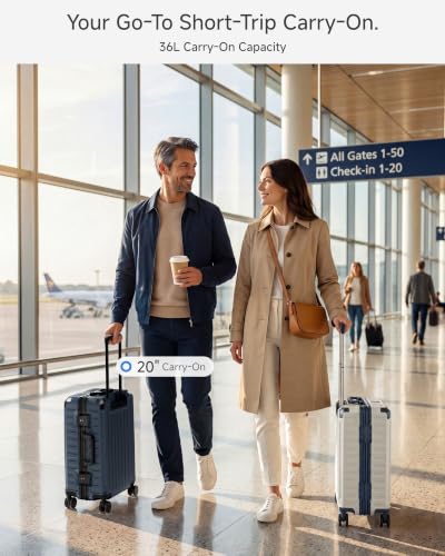 Image of LUGGEX Carry On Zipperless Suitcase, Aluminum, White & Navy, 20 inch | Carry On Luggage, 100% PC Hard Shell, 8010S Aluminum Frame, 8 Spinner Wheels, TSA Lock, Hard Shell, ZX-Core