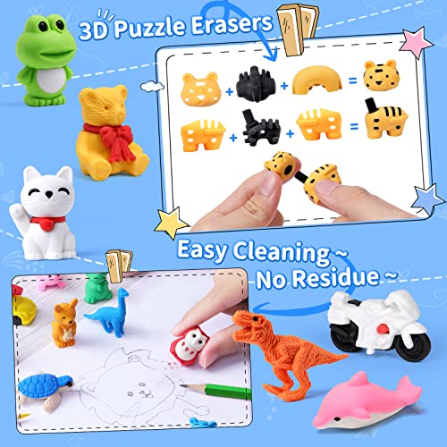 Hekaty 90 Pcs Animal Erasers Kid Puzzle Eraser Toy 3D Mini Eraser Bulk Food Dinosaur Eraser Desk Pets Classroom Gift Supplies Back To School Supplies Classroom Prizes Treasure Box Party Favor For Kid #TOP2