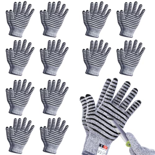 THOMEN 12 Pairs Anti-slip Cut Resistant Gloves Level 5 Protection Medium, Premium Safety Cut Resistant Work Gloves with Grip for Kitchen, Metal Fabrication, Wood Working, Construction, Cargo Handling