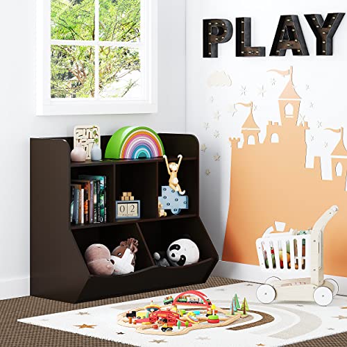 Utex Toy Storage Organizer With Bookcase, Kid’s Multi Shelf Cubby For Books,Toys, Storage Organizer For Boys,Girls Play Room/Bedroom-Espresso #TOP4