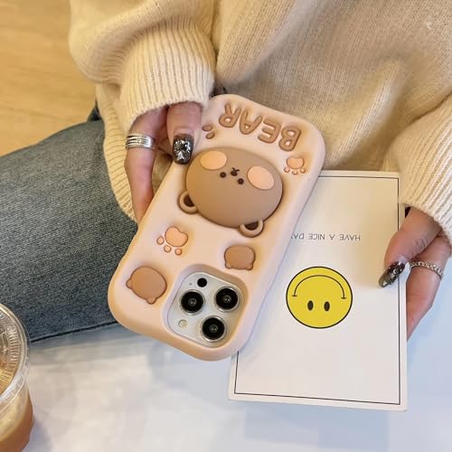 Image of COVERLY for iPhone 12 Pro Teddy Bear 3D Cartoon Cute Case,Full Protective Cotton Bear Love Graphic Back Case with Holder Soft Silicone Cutest Fashion Fun Aesthetic Cover for Apple iPhone 12 Pro