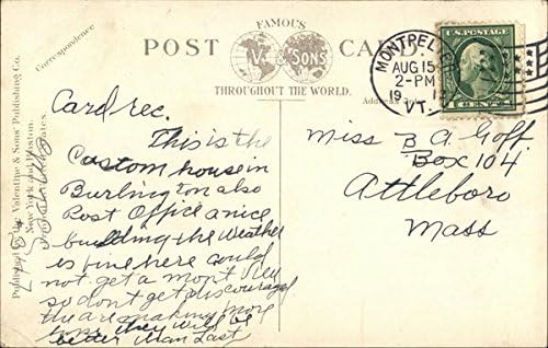 Miniatura 2 de Post Office and Custom House Burlington, Vermont VT Original Antique Postcard