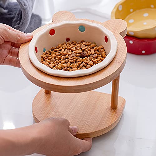 Miski dla psów urocze zwierzęta podwójna miska karma dla psa kota karma podniesiona ceramiczna miska naczynie drewniany stół artykuły dla zwierząt miska na wodę dla psa (kolor: Różowy)