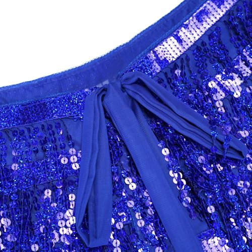 Saia feminina com franja de lantejoulas e franja para festival, Azul royal, G