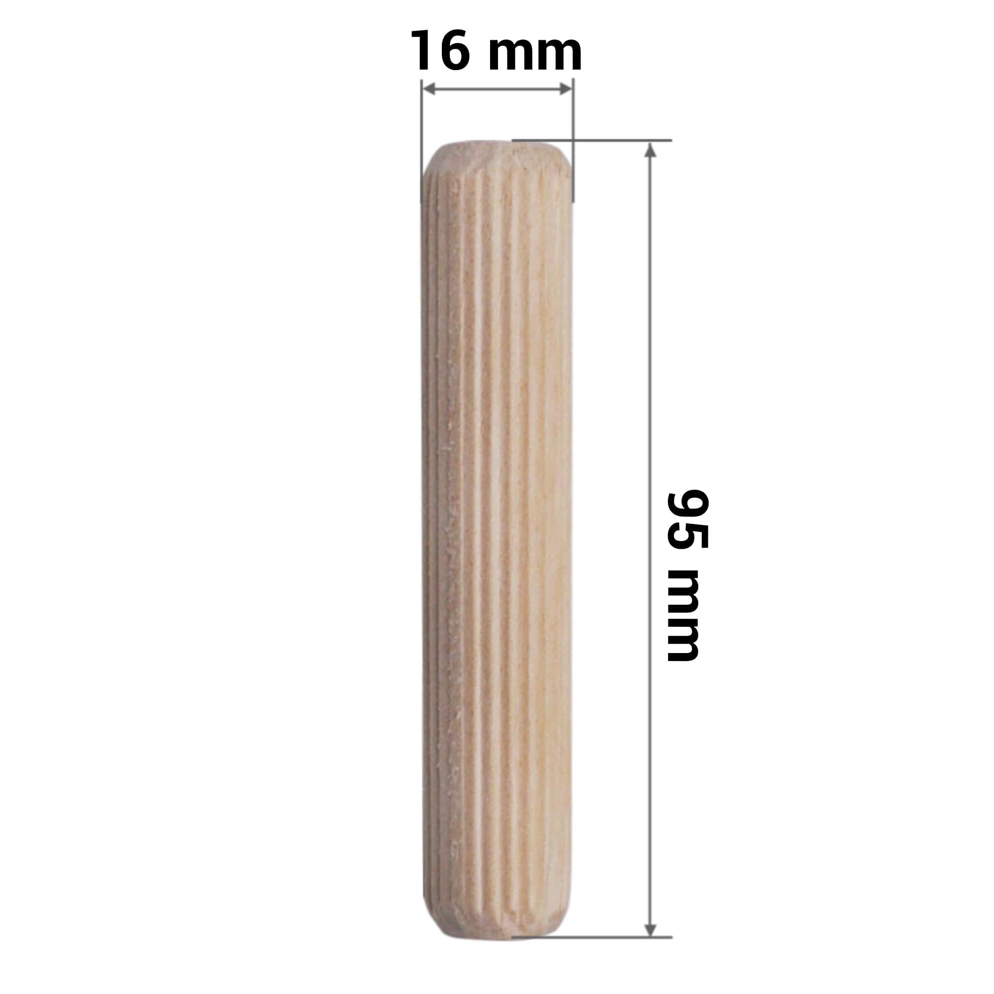 SKIR'CO (25 pcs) Wooden Dowels 16 x 95 mm, Grooved Wood Plugs, Ribbed Pins for Furniture Grooved Dowels - Image 3
