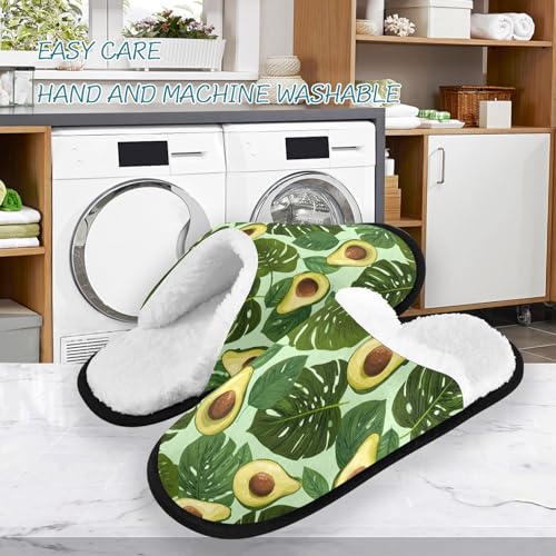 Painted Green Avocado Slippers For Women Men Soft Memory Foam Non-Slip Fruit Winter Indoor House Shoes Travel Slipper3