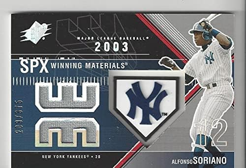 Alfonso Soriano Serial Numbered #209/375 Triple Relic SPX Winning Materials Game Used Jersey Memorabilia Collectible Relic Baseball Card - 2003 SPX Baseball Card #WM-AS1) Free Shipping