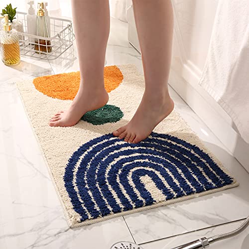 Jessmay Boho Bathroom Rugs Non-Slip Microfiber Abstract Bath Mat Soft Plush Fluffy Bath Rugs Beige Washable For Tube/Washbasin/Toilet 16"X24" #TOP1
