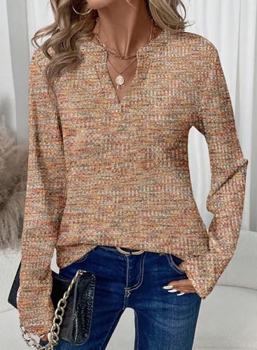 Image of Dokotoo Womens V Neck Long Sleeve Waffle Knit Tops Dressy Casual Sweater Fall Fashion 2026