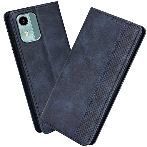 XINNI Protective Phone Case for Nokia C12, PU/TPU Vintage Flip Leather Shockproof Cover Magnetic Book Style Wallet, Blue