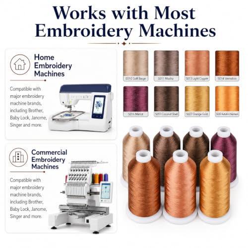 Image of Simthread 8 Shades 550Yds Each 40WT Polyester Embroidery Thread Brown Set | 8-shade brown set with 550Yds each offers smooth 40WT polyester thread for home and commercial embroidery machines.