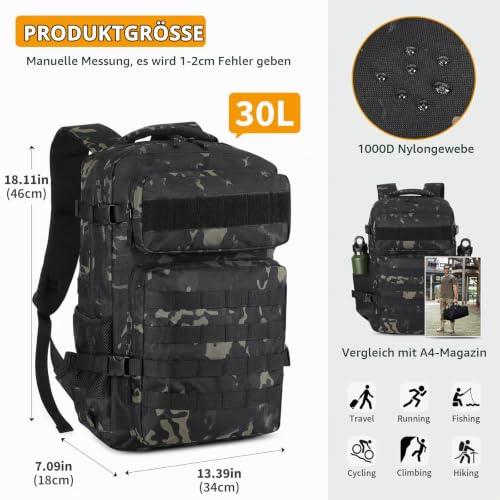 HUNTVP Militär Rucksack Herren 30L Taktischer Rucksack Molle Wanderrucksack Tactical Backpack Sportrucksack Bundeswehr Wasserdicht Daypack… – Ansicht 4