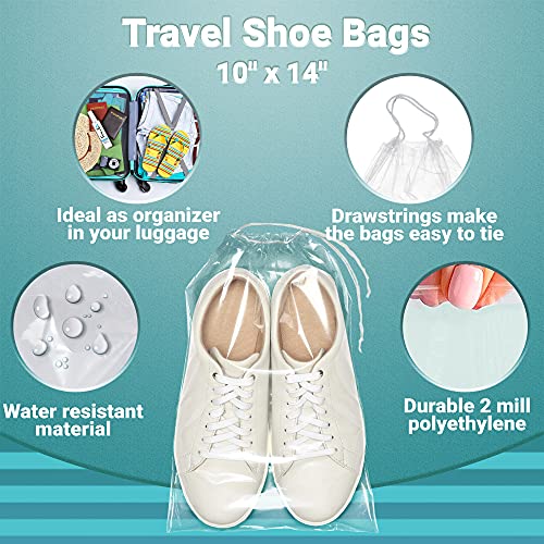 APQ Shoe Bags for Travel 10x14. Pack of 50 Travel Shoe Bags for Packing 10 x 14. Clear Drawstring Backpack 2 mil Thickness. Plastic Shoe Bags for Storage. Double Cotton Draw Strings Shoe Dust Bags. - Thumbnail 6