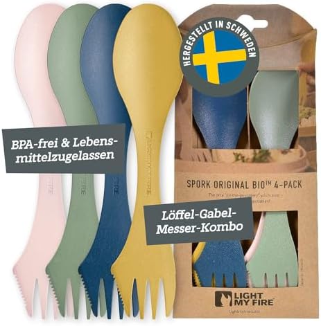 RISON Titan 5-in-1 Campingbesteck - Klappbarer Löffel Gabel Messer Mit Dosenöffner