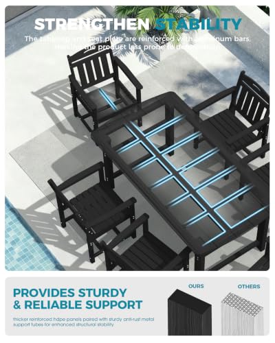 Image of Ciokea HDPE Outdoor Dining Set of 4, Patio Table and Chairs Sets, Black