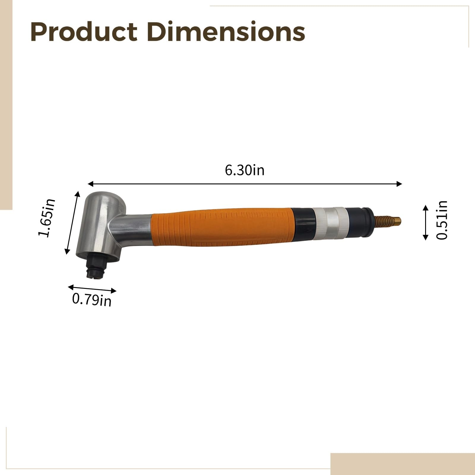 Amoladora angular neumática con accesorio de 90°, amoladora de 25.000 RPM para pulir, grabar y moler, compacta y ligera, mango de goma naranja, incluye 2 llaves, pinza de 3 mm